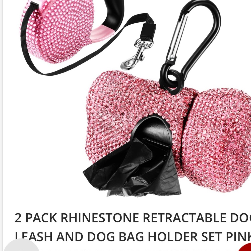 Pink Rhinestone Dog Bag Holder Set